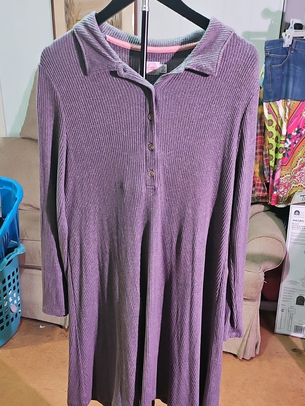wonder nation Ribbed Long Sleeve Polo Top - Gray and Perfect for Fall!